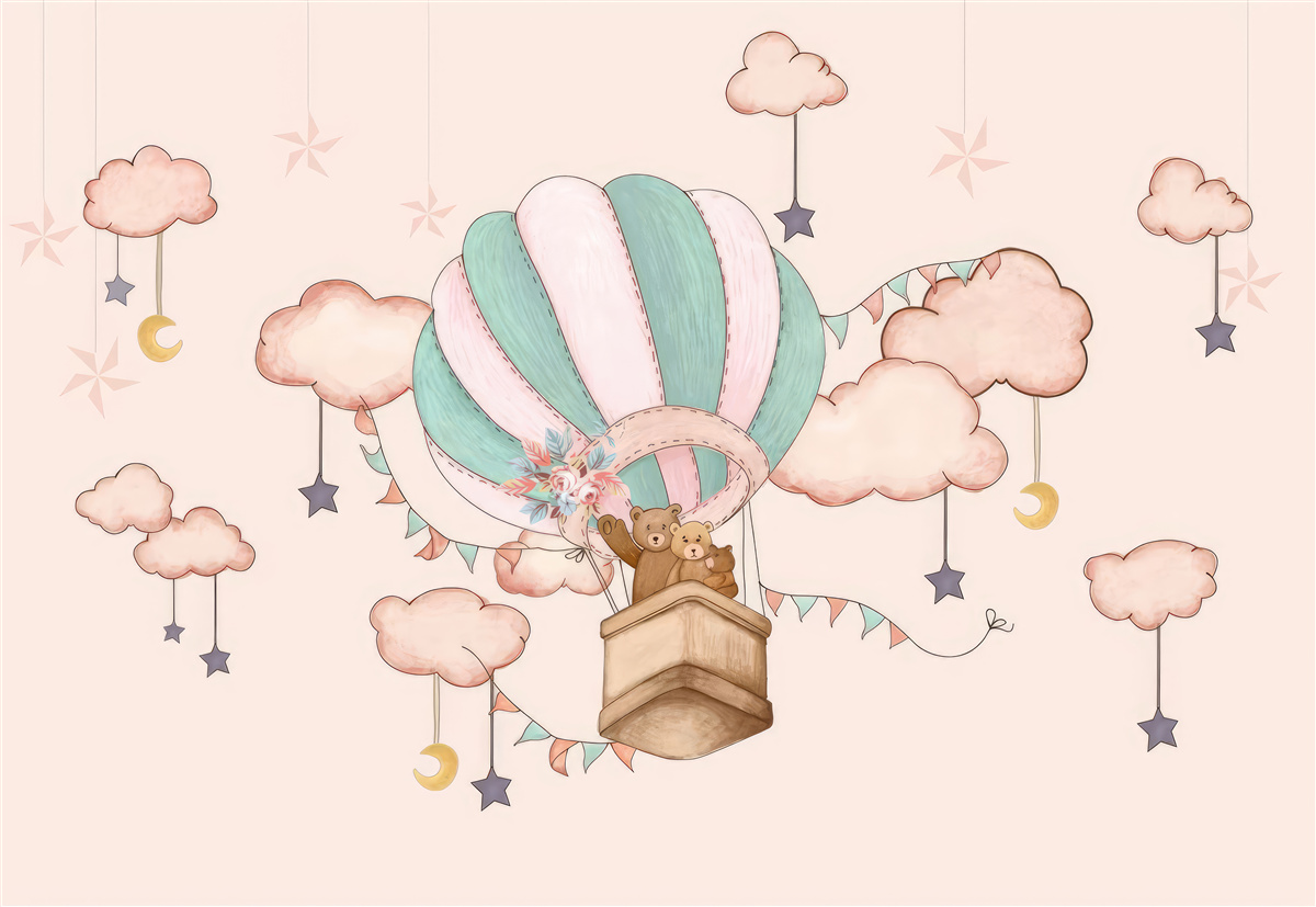 Fototapet întreaga familie de urși merge la un zbor cu balonul