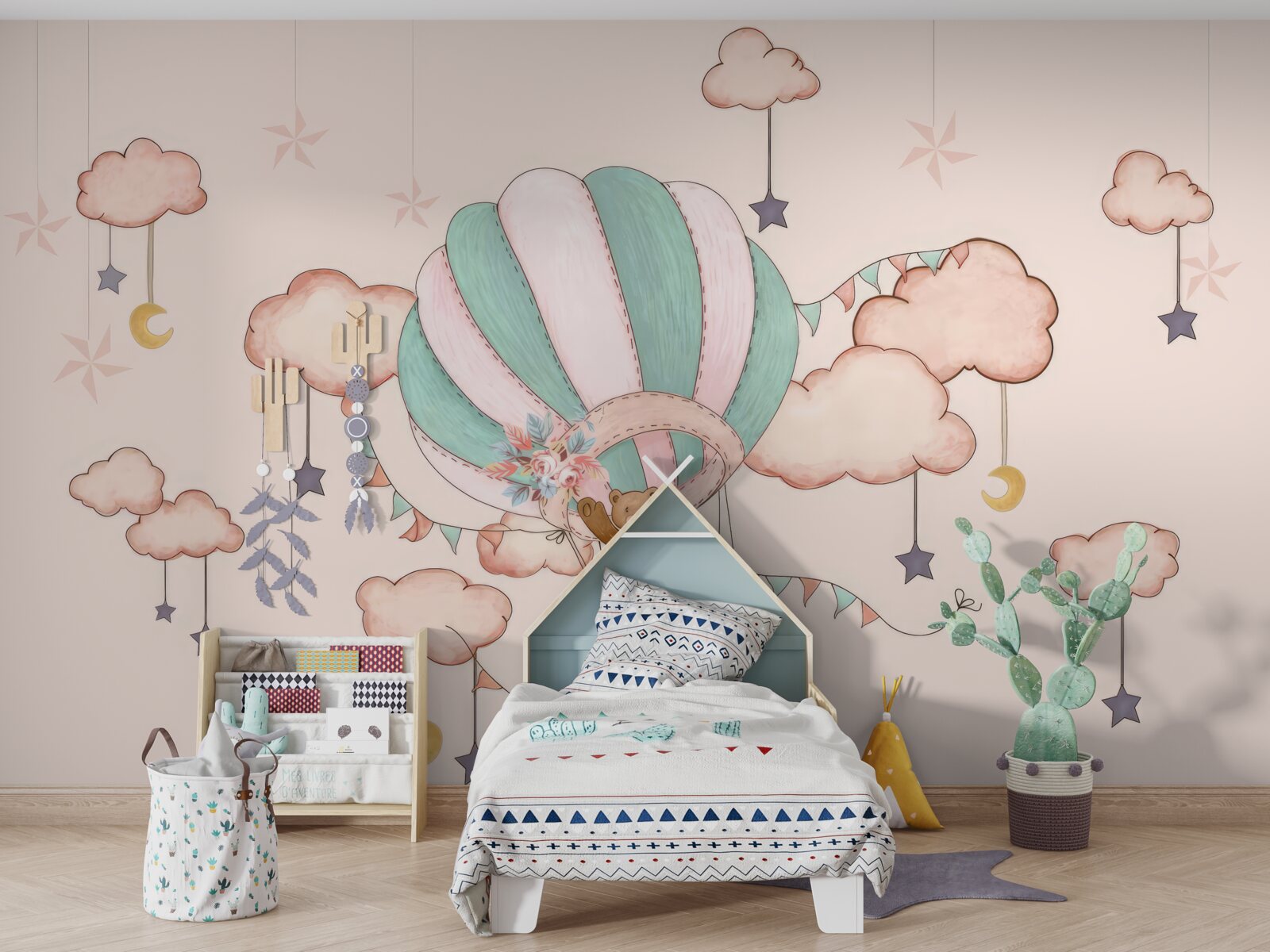 Fototapet întreaga familie de urși merge la un zbor cu balonul