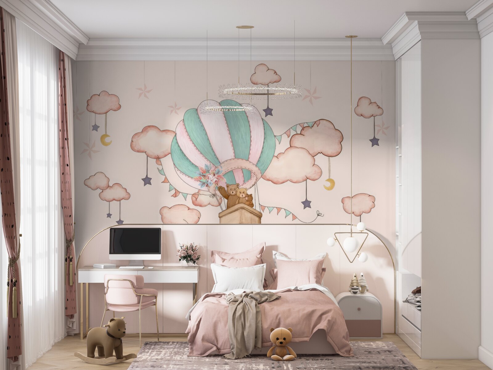 Fototapet întreaga familie de urși merge la un zbor cu balonul