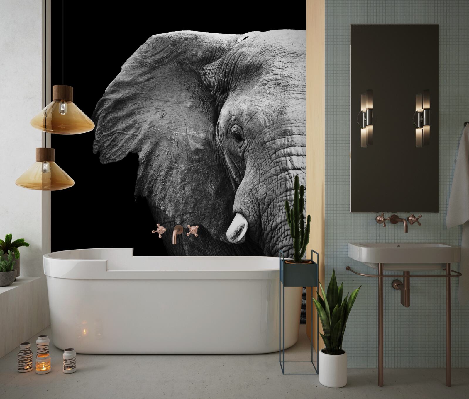 Fototapet close-up al unui elefant pe un fundal negru