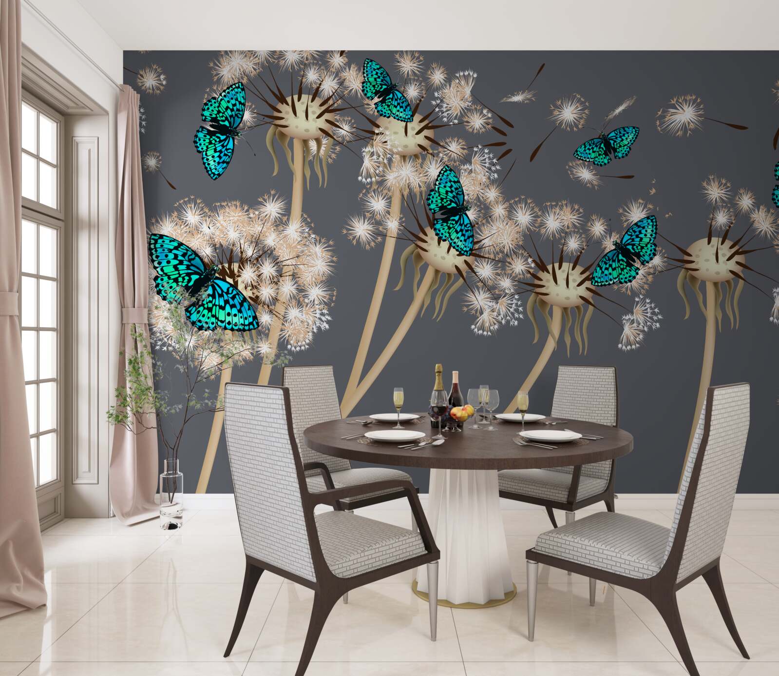 Fototapet cocoși și fluturi