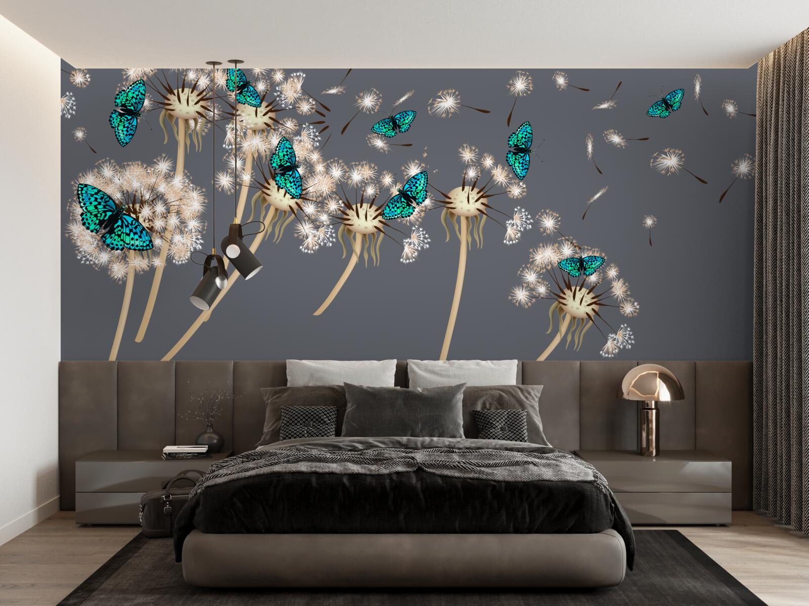 Fototapet cocoși și fluturi