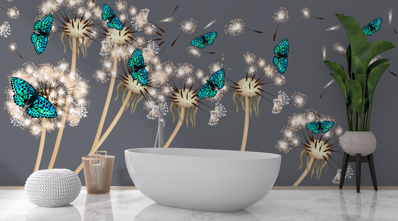 Fototapet cocoși și fluturi