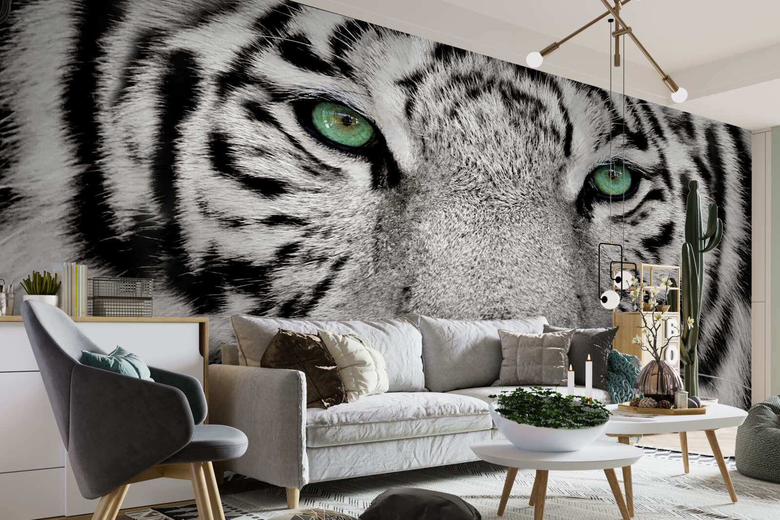 Fototapet tigru alb la mică distanță