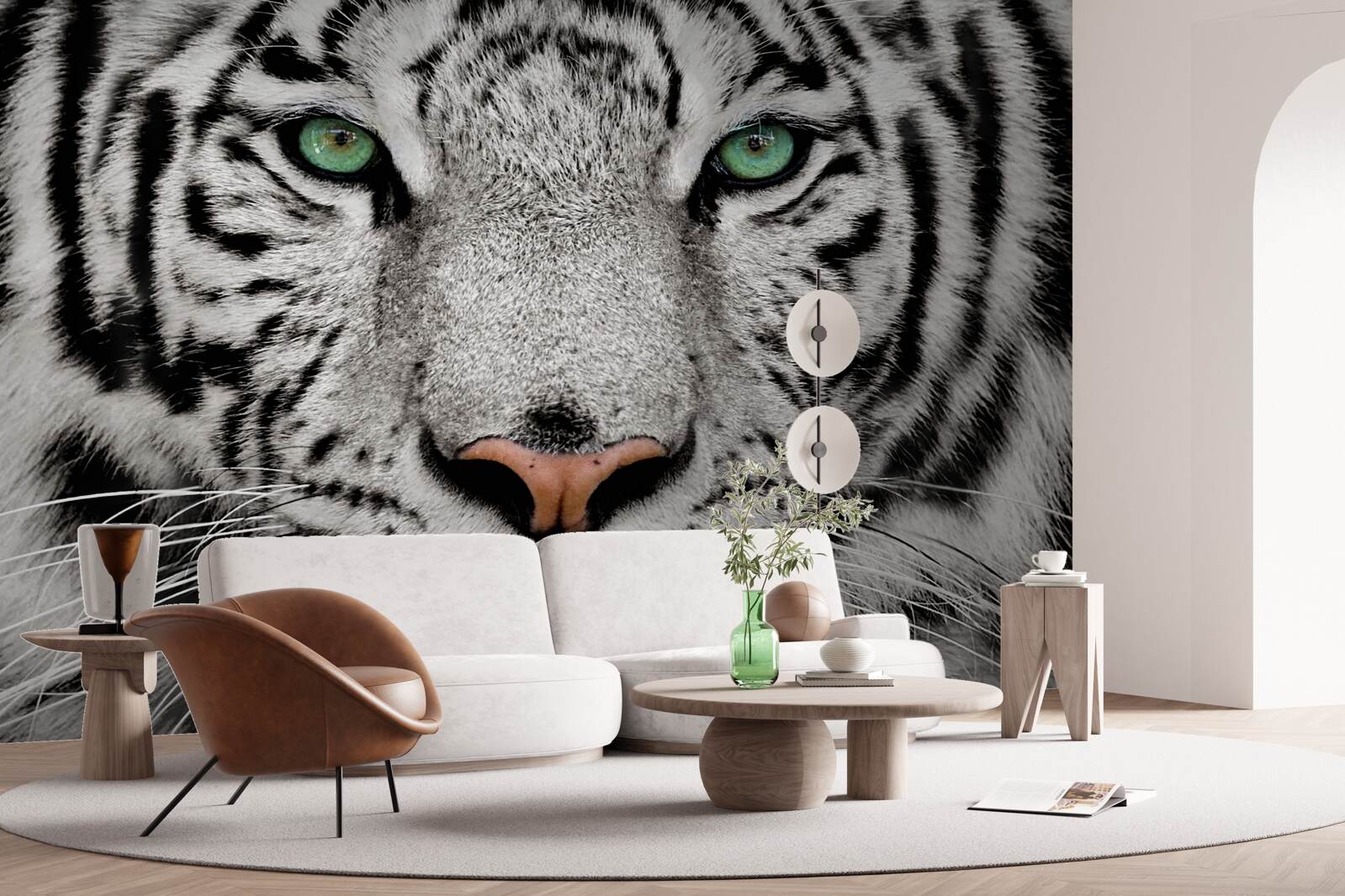 Fototapet tigru alb la mică distanță