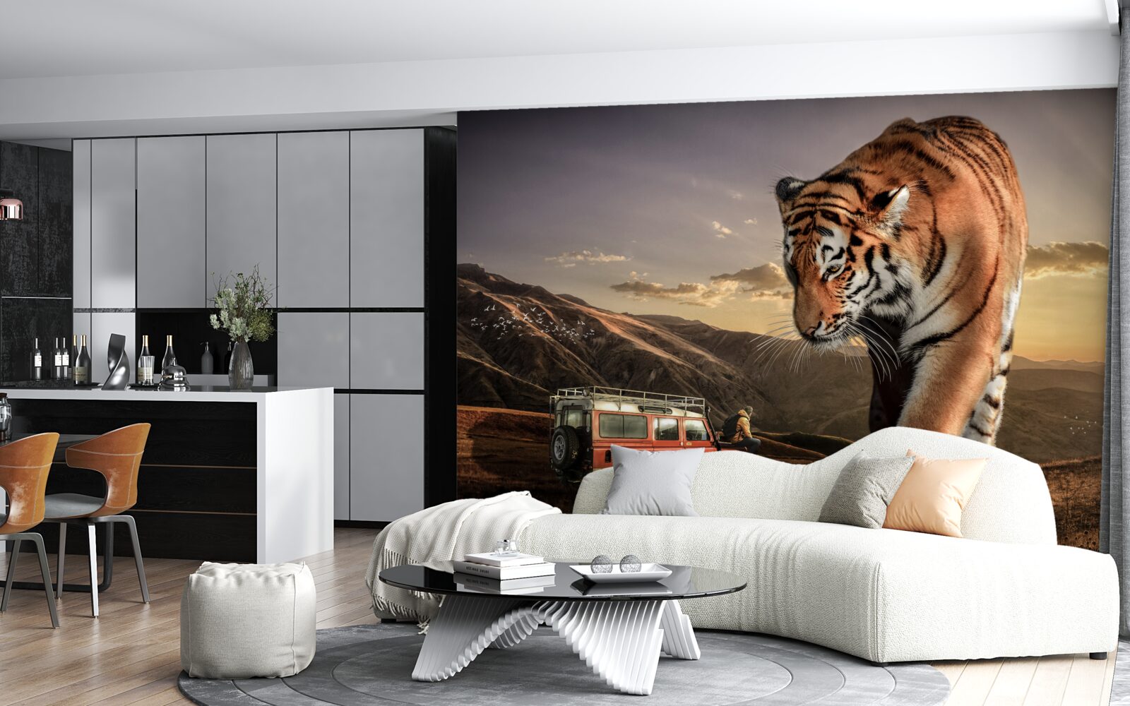 Fototapet tigrul mare urmărește mașina