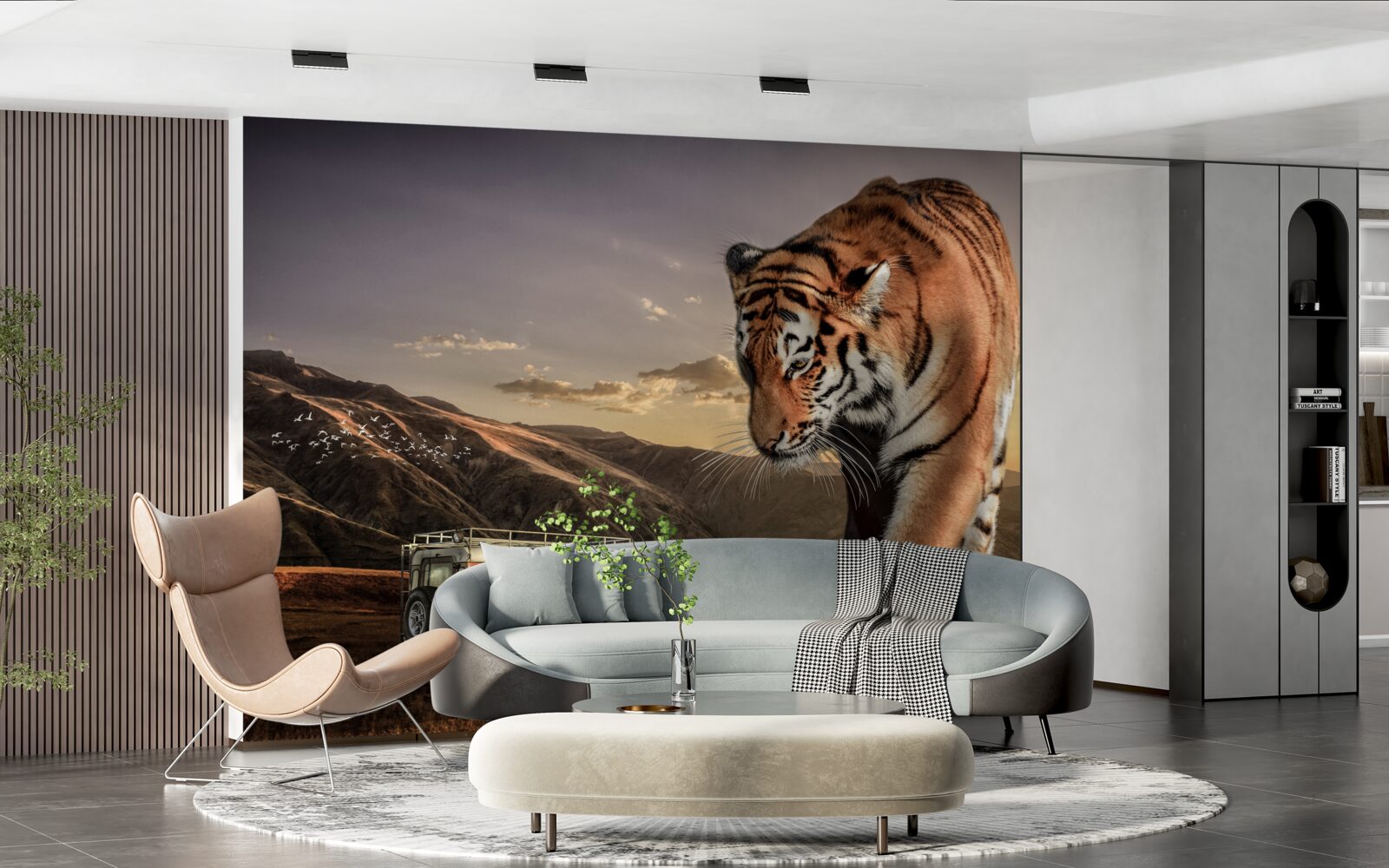 Fototapet tigrul mare urmărește mașina