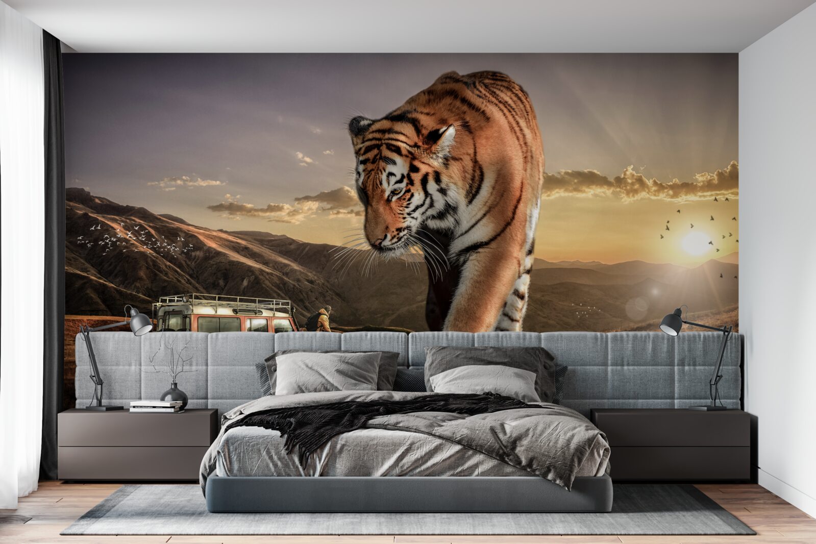 Fototapet tigrul mare urmărește mașina