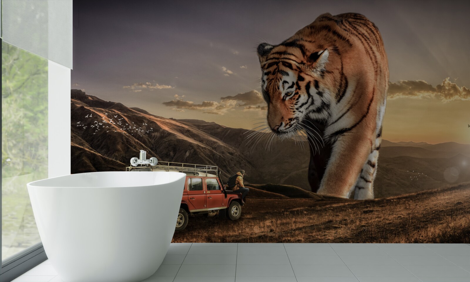 Fototapet tigrul mare urmărește mașina