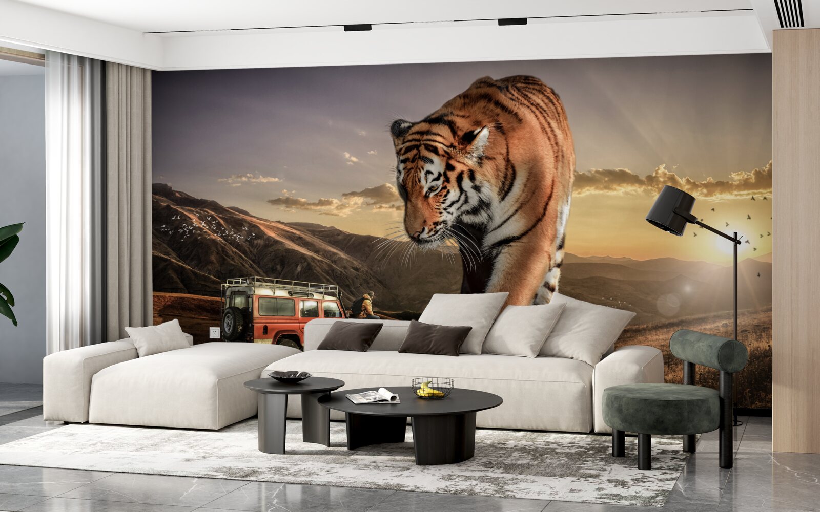 Fototapet tigrul mare urmărește mașina
