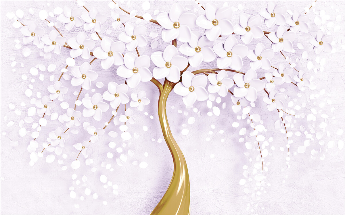 Fototapet copac cu flori albe mici