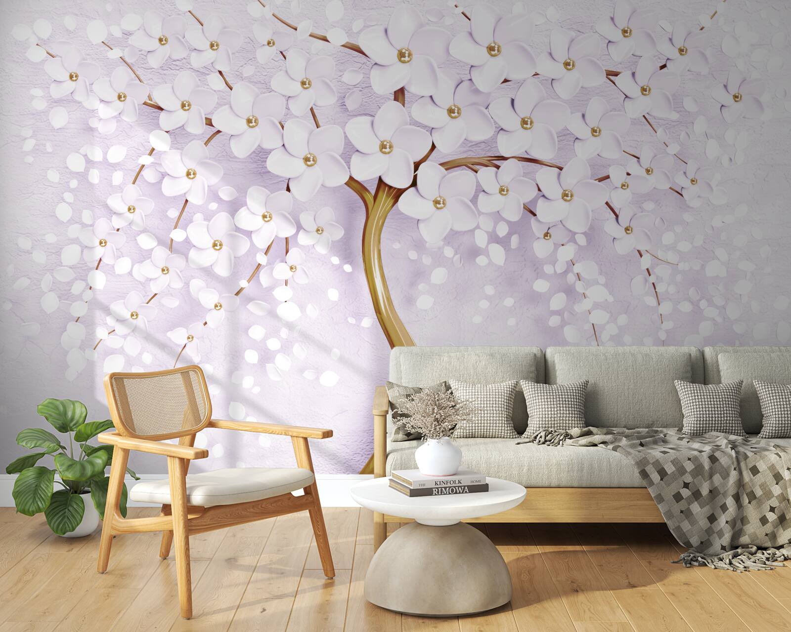 Fototapet copac cu flori albe mici