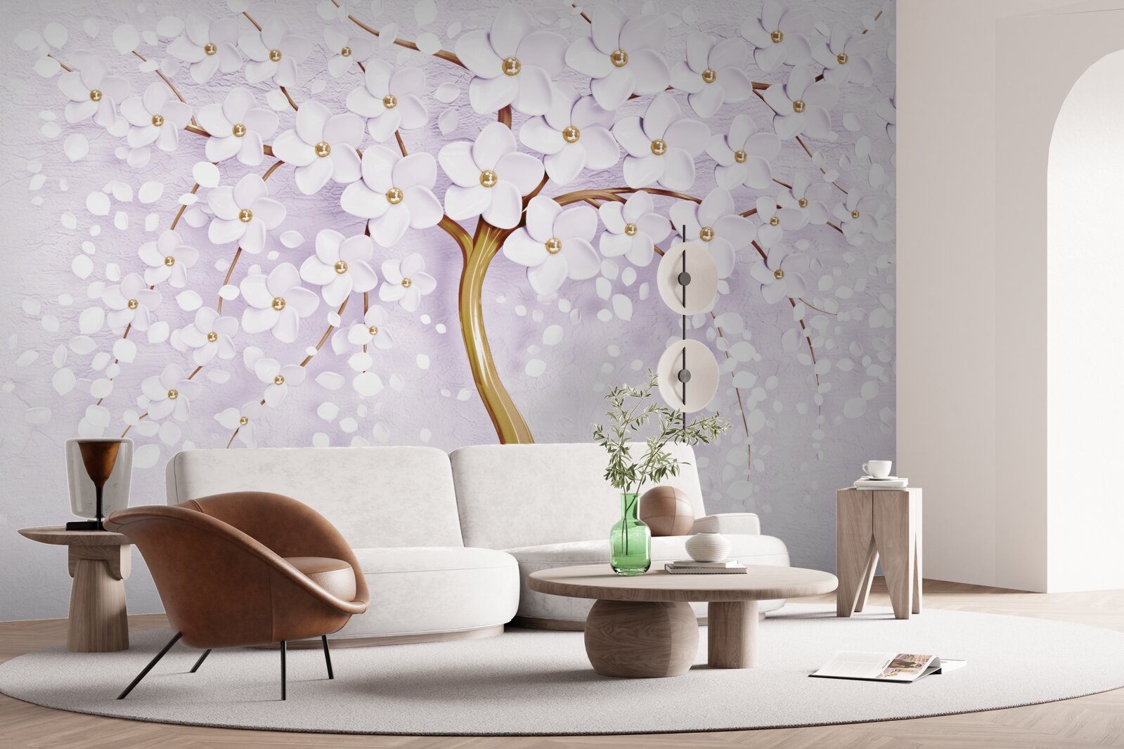 Fototapet copac cu flori albe mici