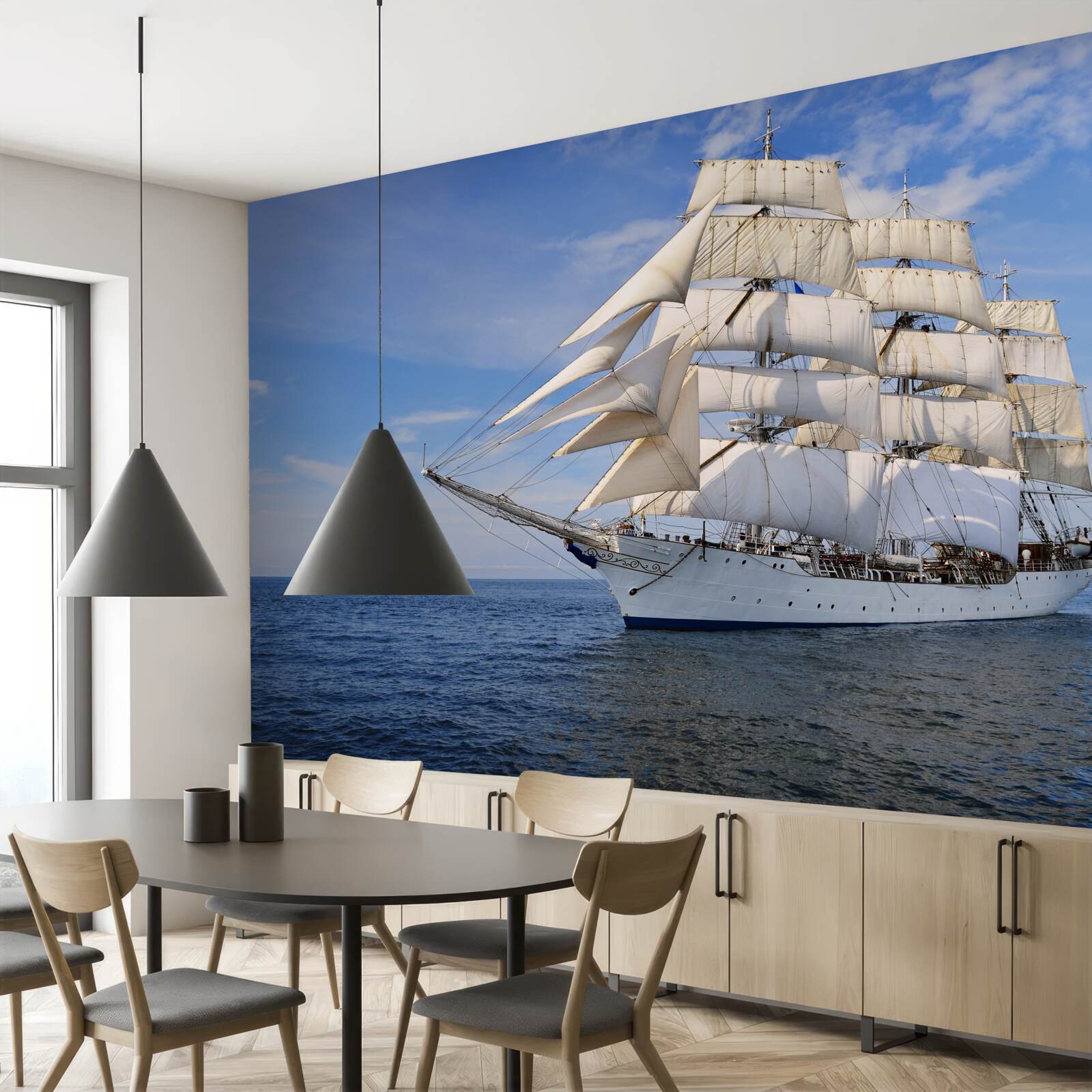 Fototapet navă albă pe apă