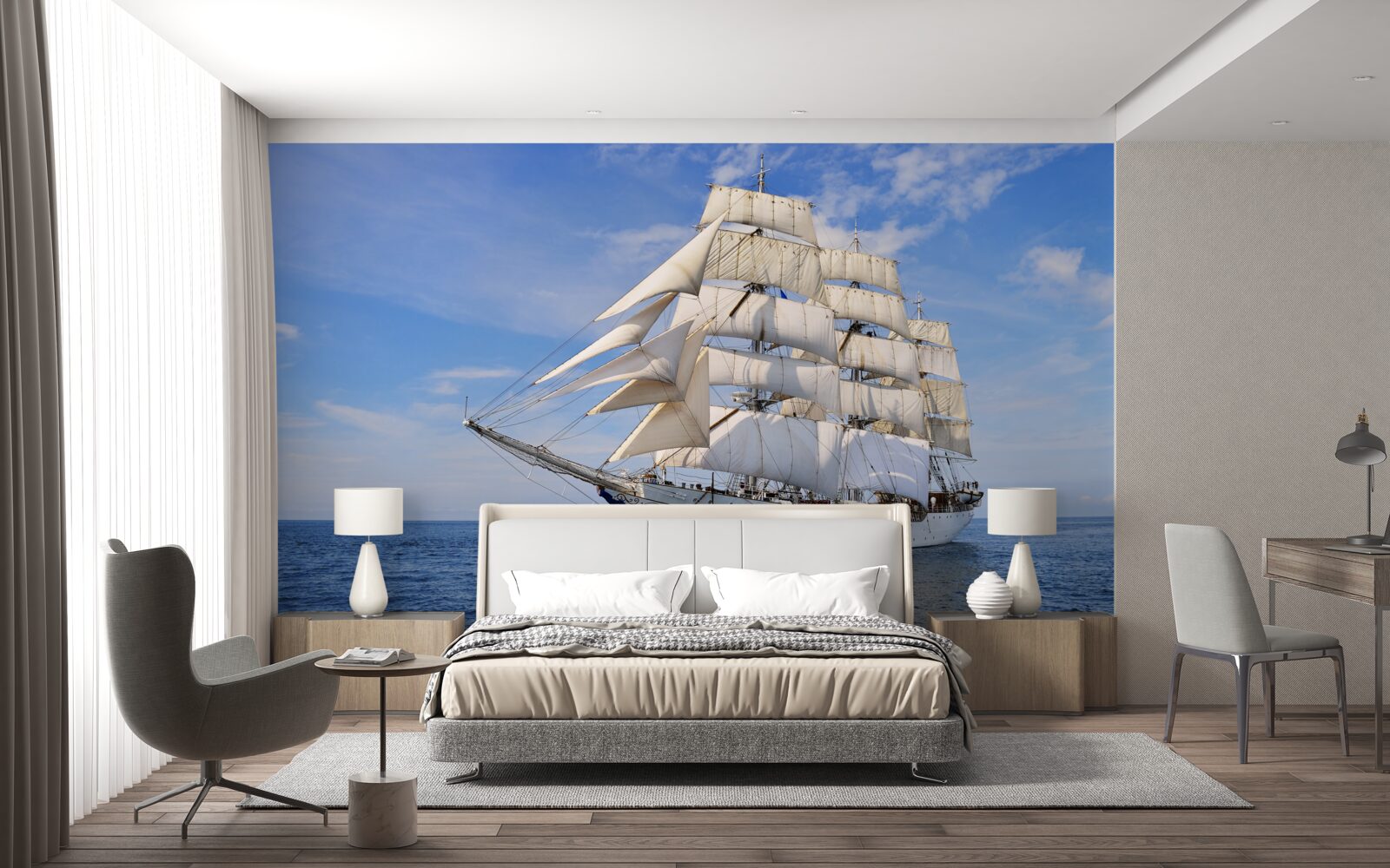 Fototapet navă albă pe apă