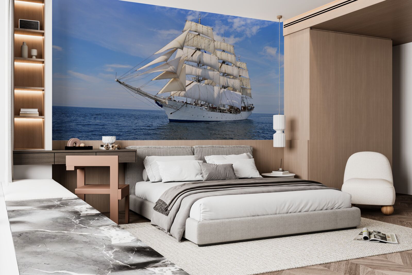 Fototapet navă albă pe apă