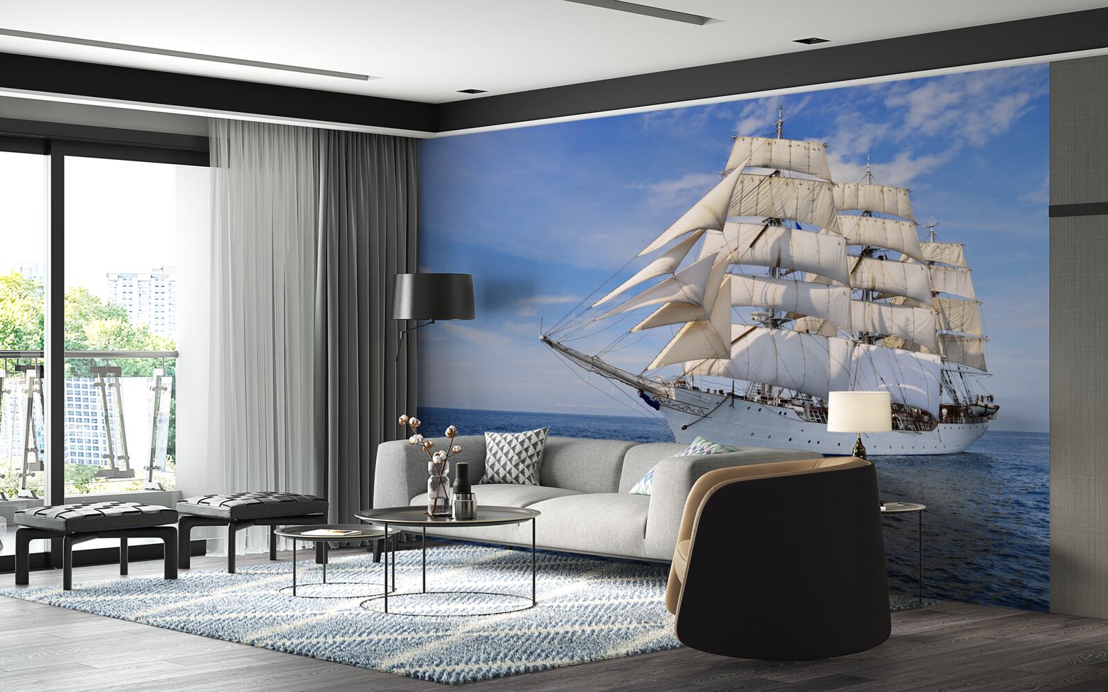 Fototapet navă albă pe apă