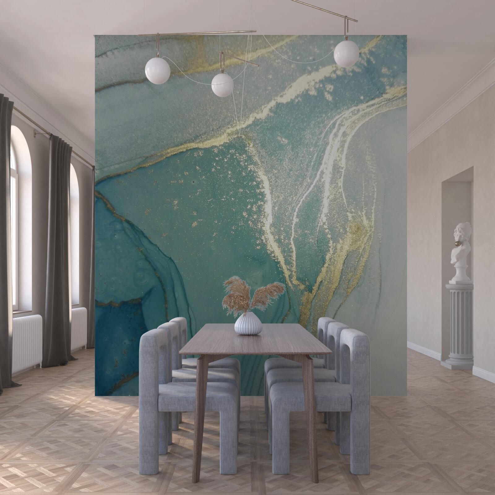 Fototapet auriu cu turcoaz