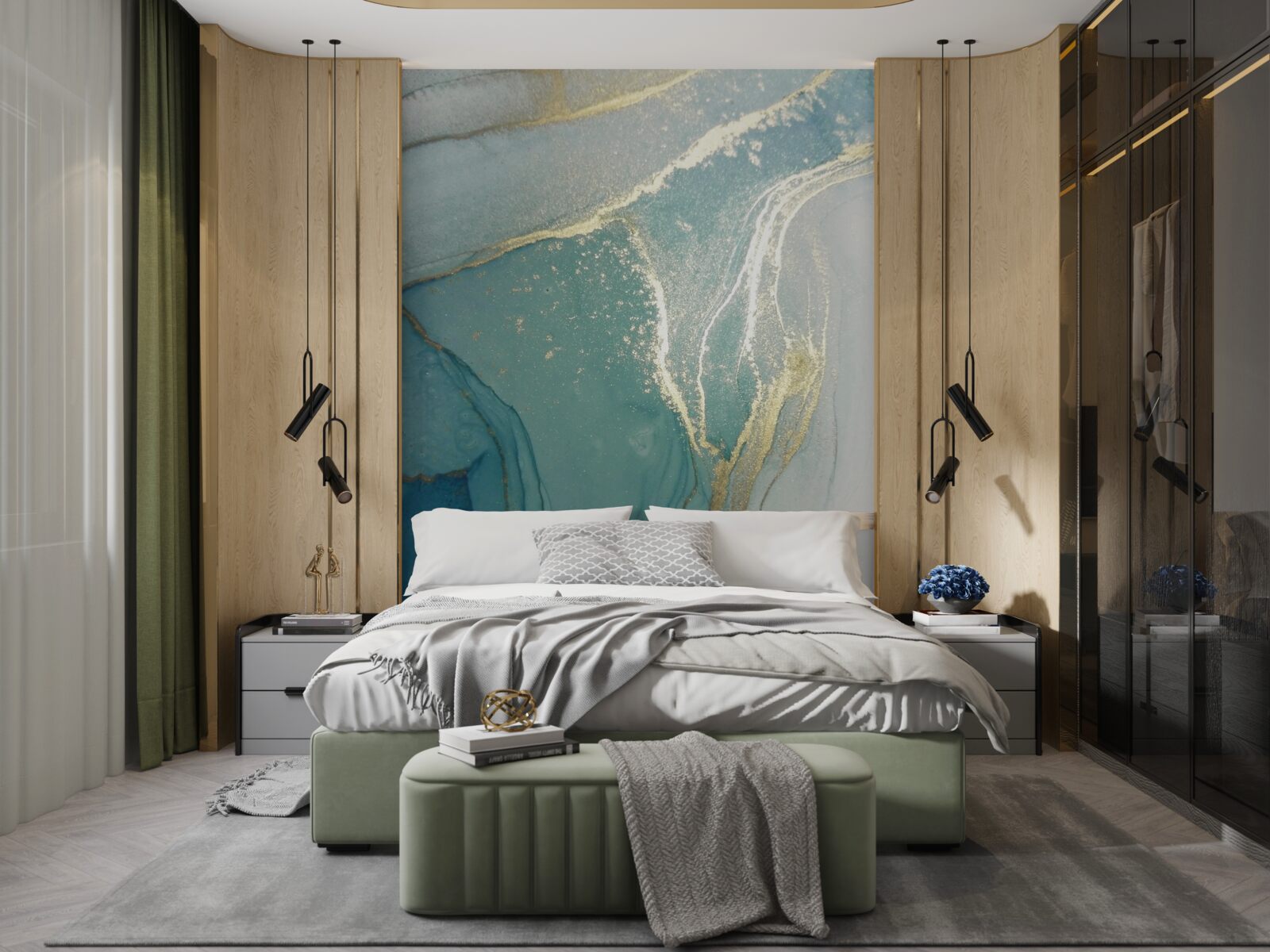 Fototapet auriu cu turcoaz