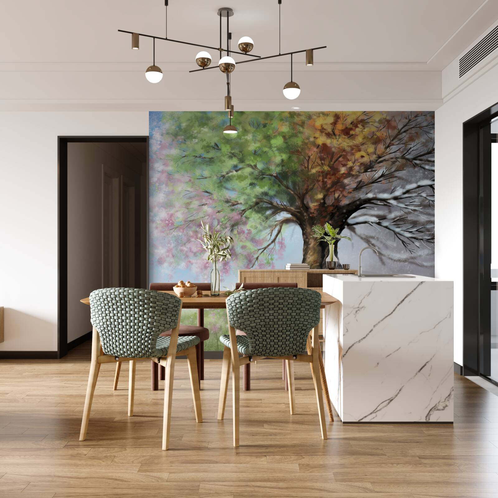 Fototapet copacul reprezintă toate cele patru anotimpuri