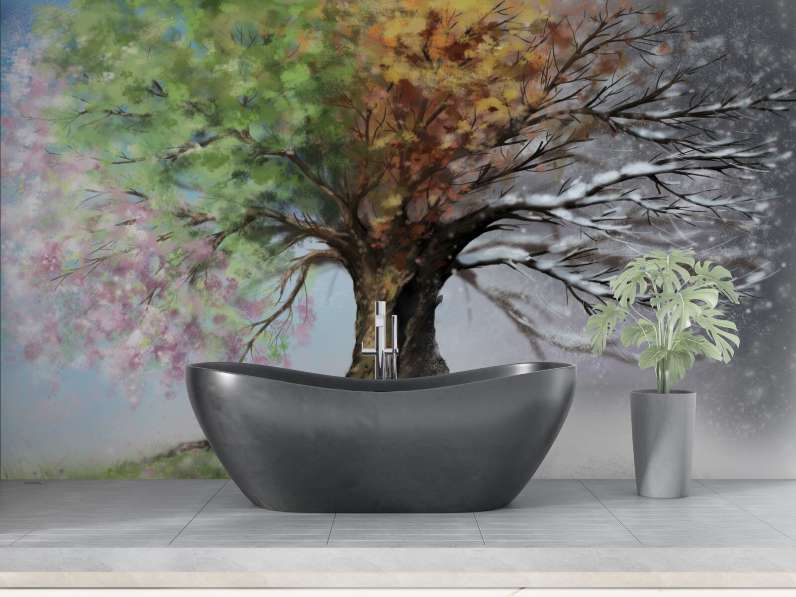 Fototapet copacul reprezintă toate cele patru anotimpuri