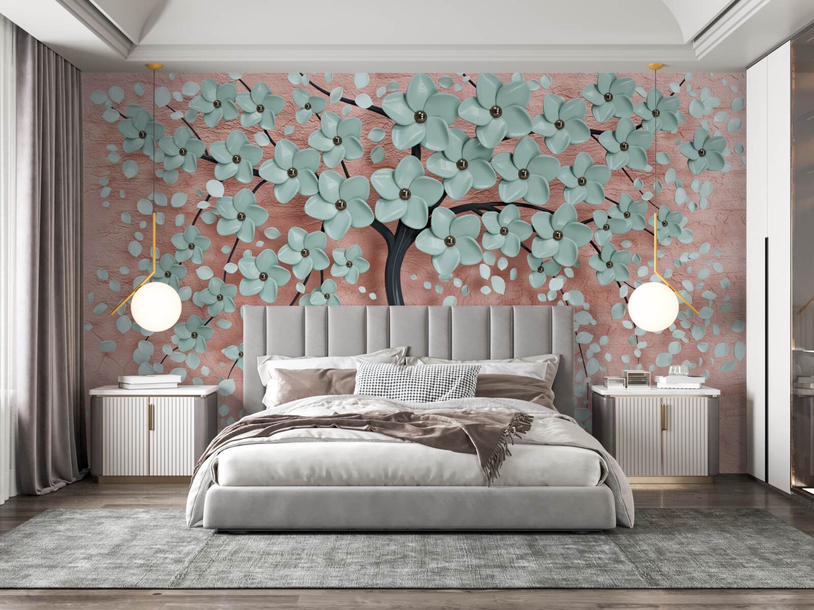 Fototapet copac cu flori albastre