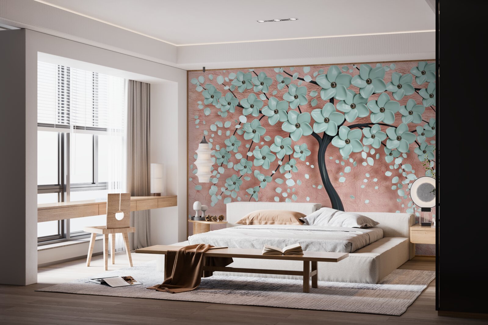 Fototapet copac cu flori albastre