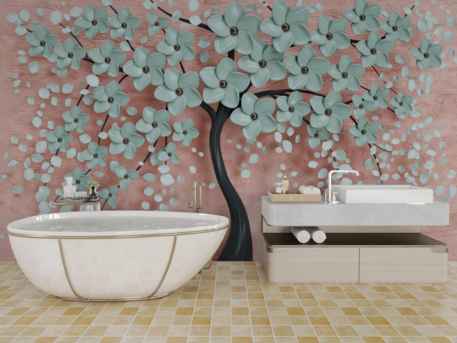 Fototapet copac cu flori albastre