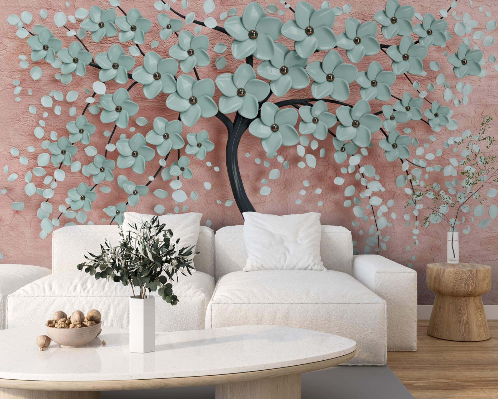 Fototapet copac cu flori albastre