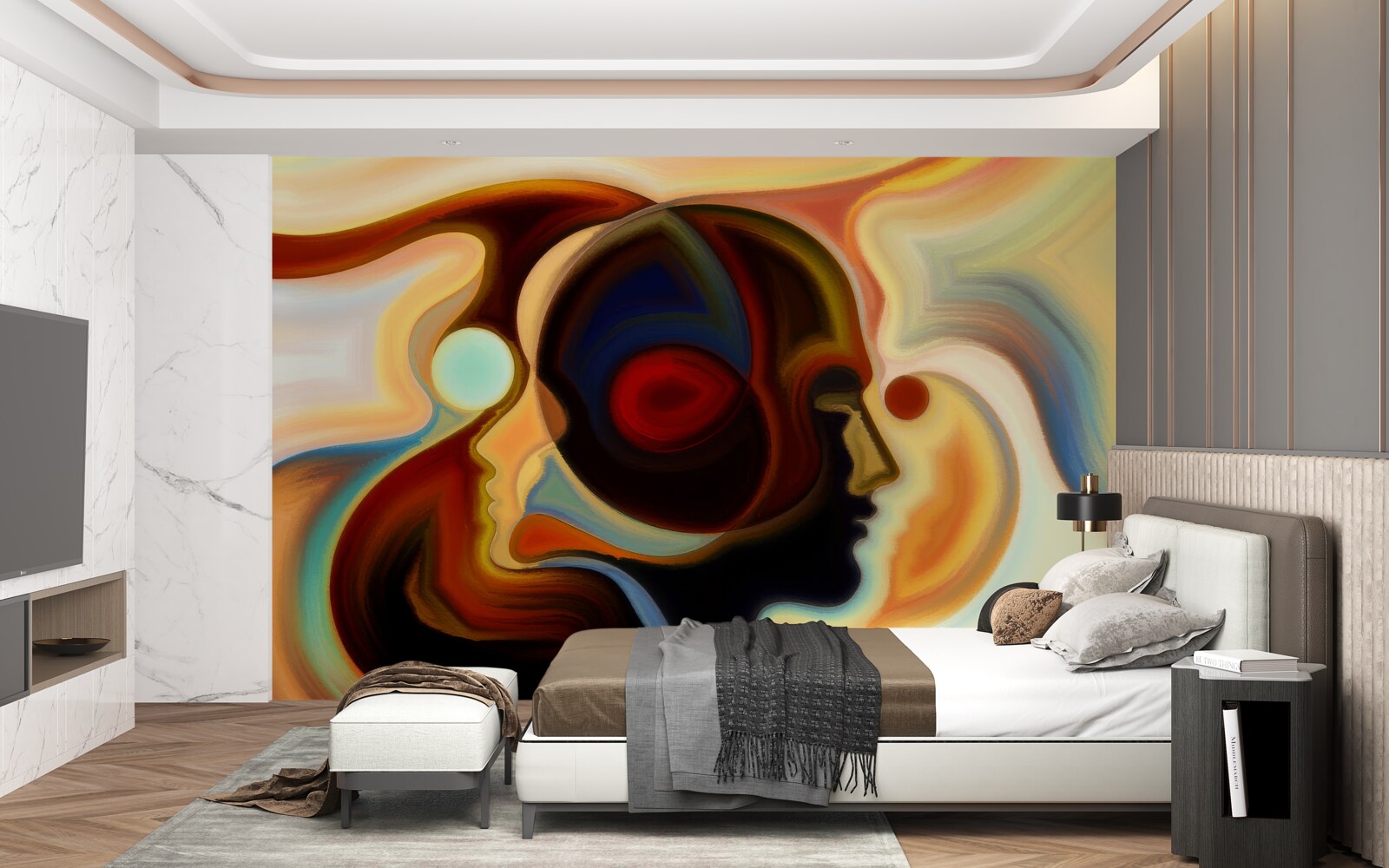 Fototapet imagini luminoase ale unui tânăr și ale unei fete