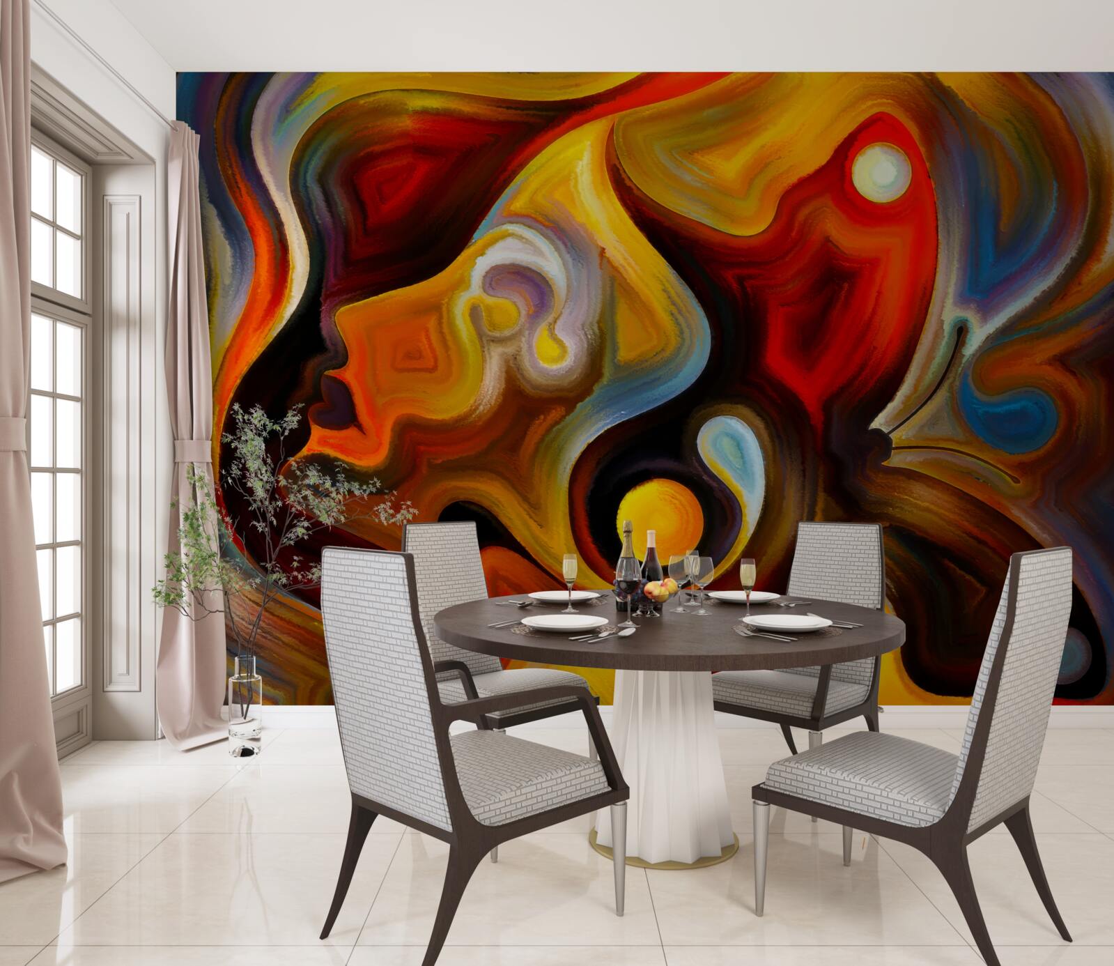 Fototapet silueta unei fete și a unui fluture în culori luminoase