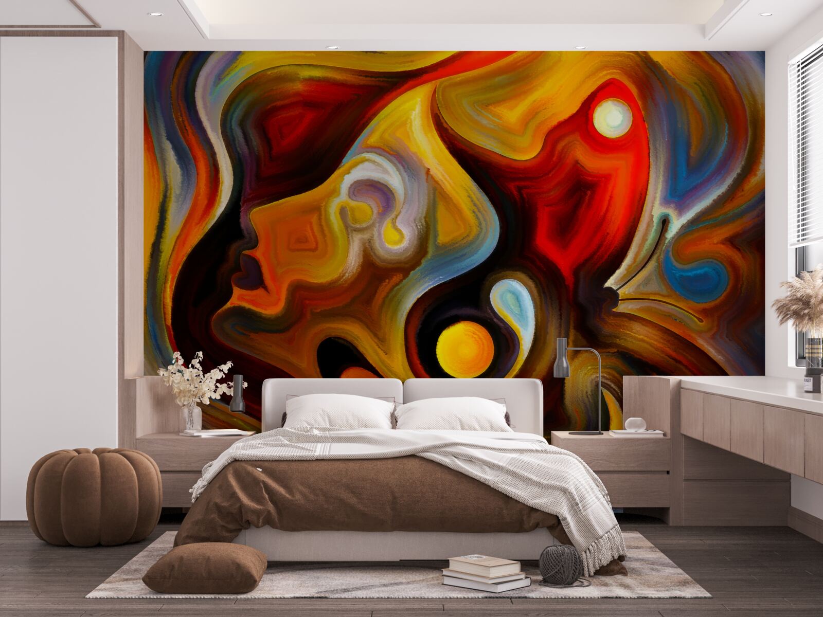 Fototapet silueta unei fete și a unui fluture în culori luminoase