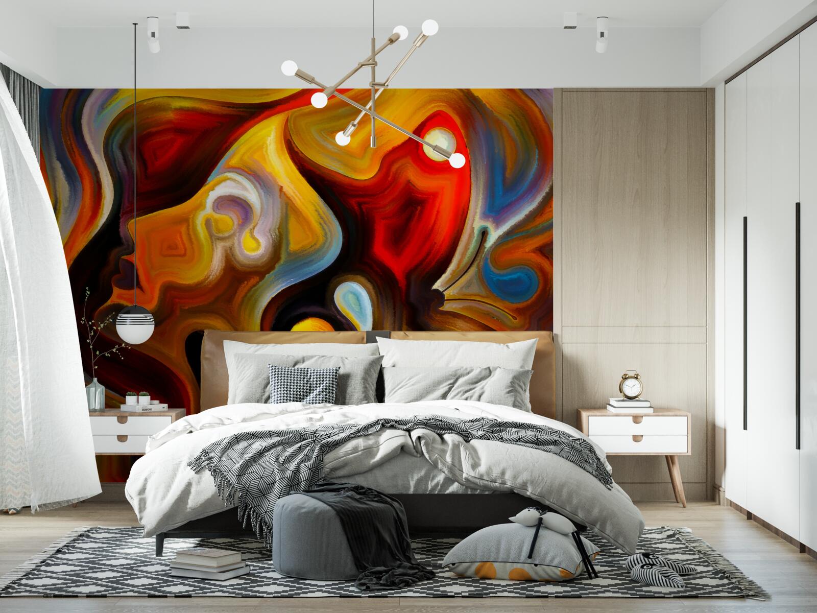 Fototapet silueta unei fete și a unui fluture în culori luminoase