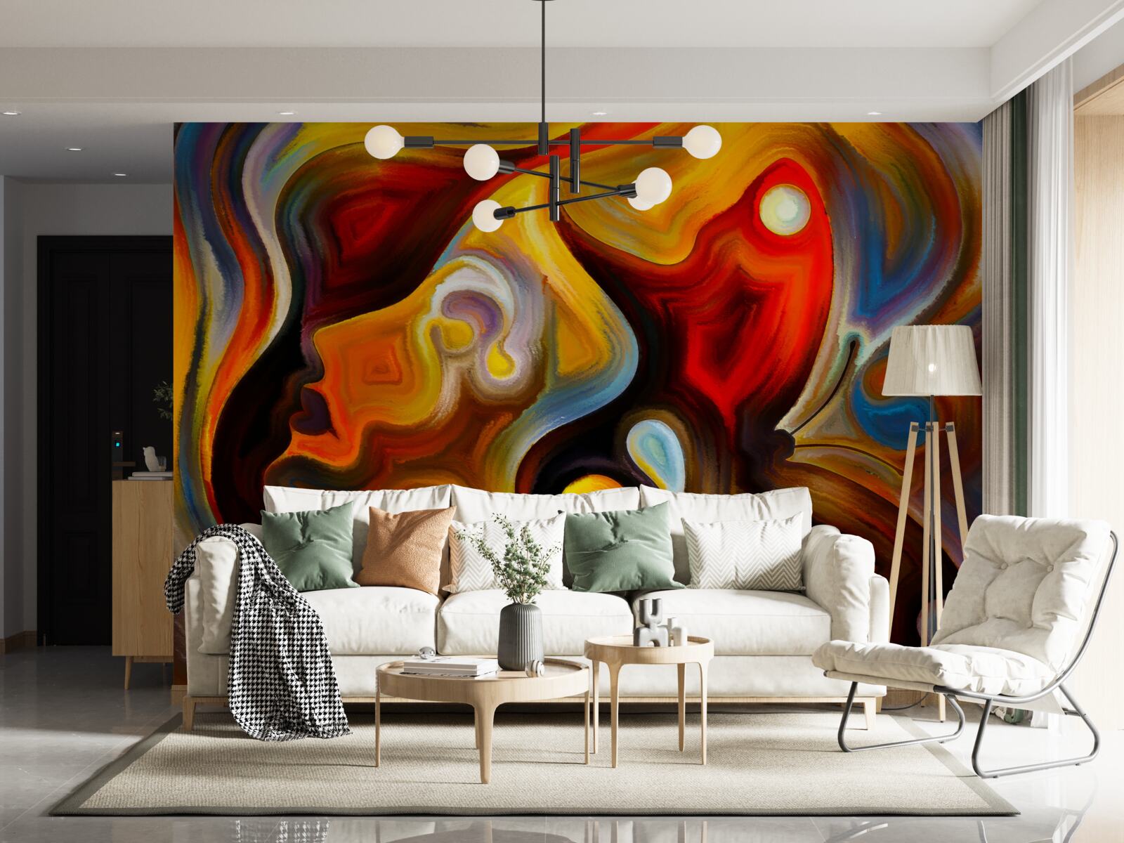 Fototapet silueta unei fete și a unui fluture în culori luminoase