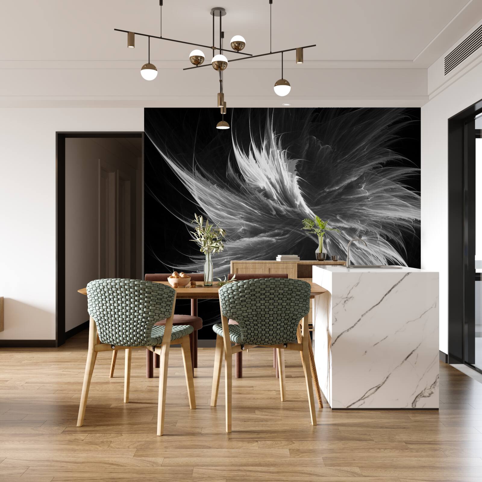 Fototapet fundal negru cu pete orbitoare