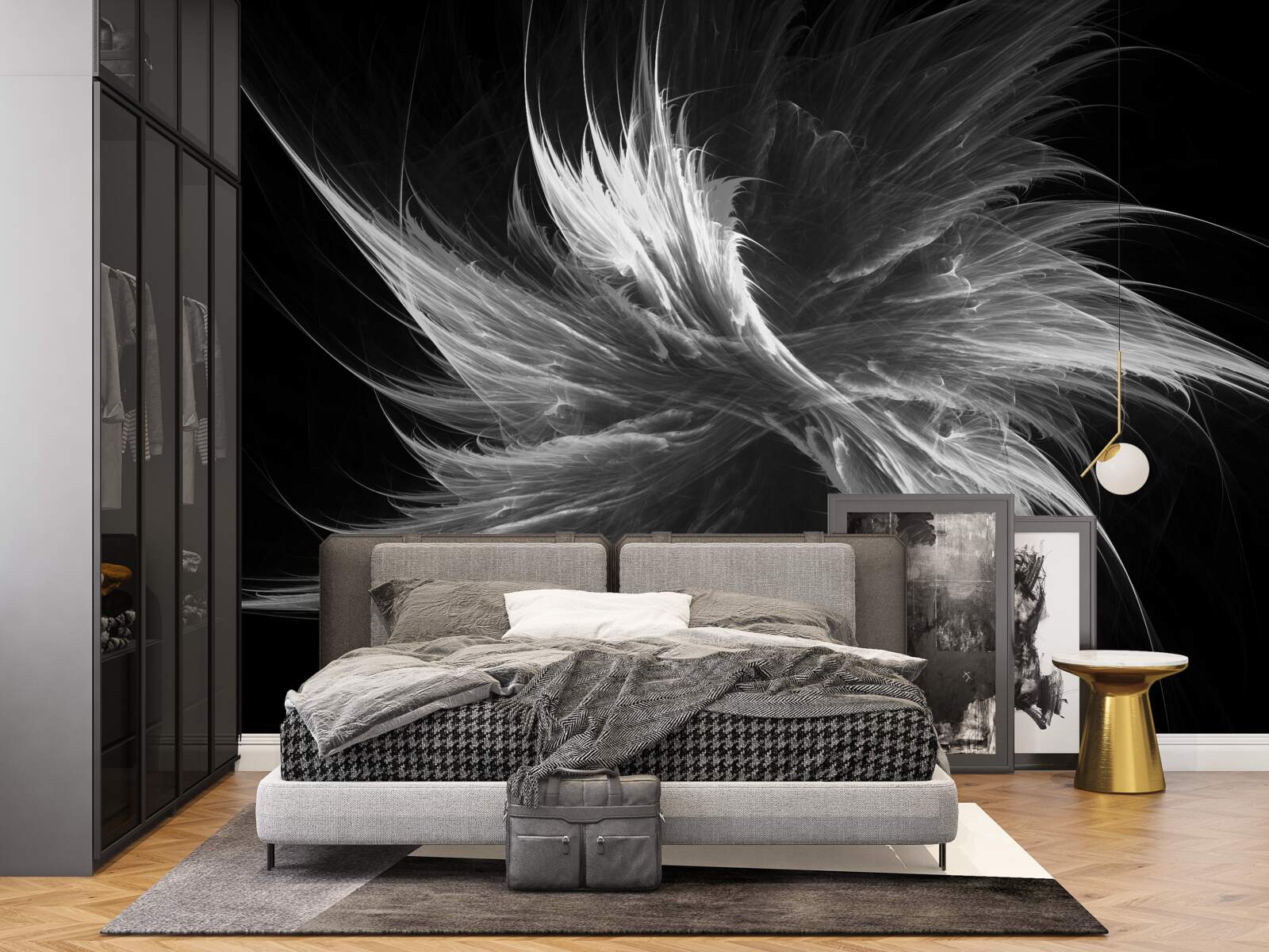 Fototapet fundal negru cu pete orbitoare