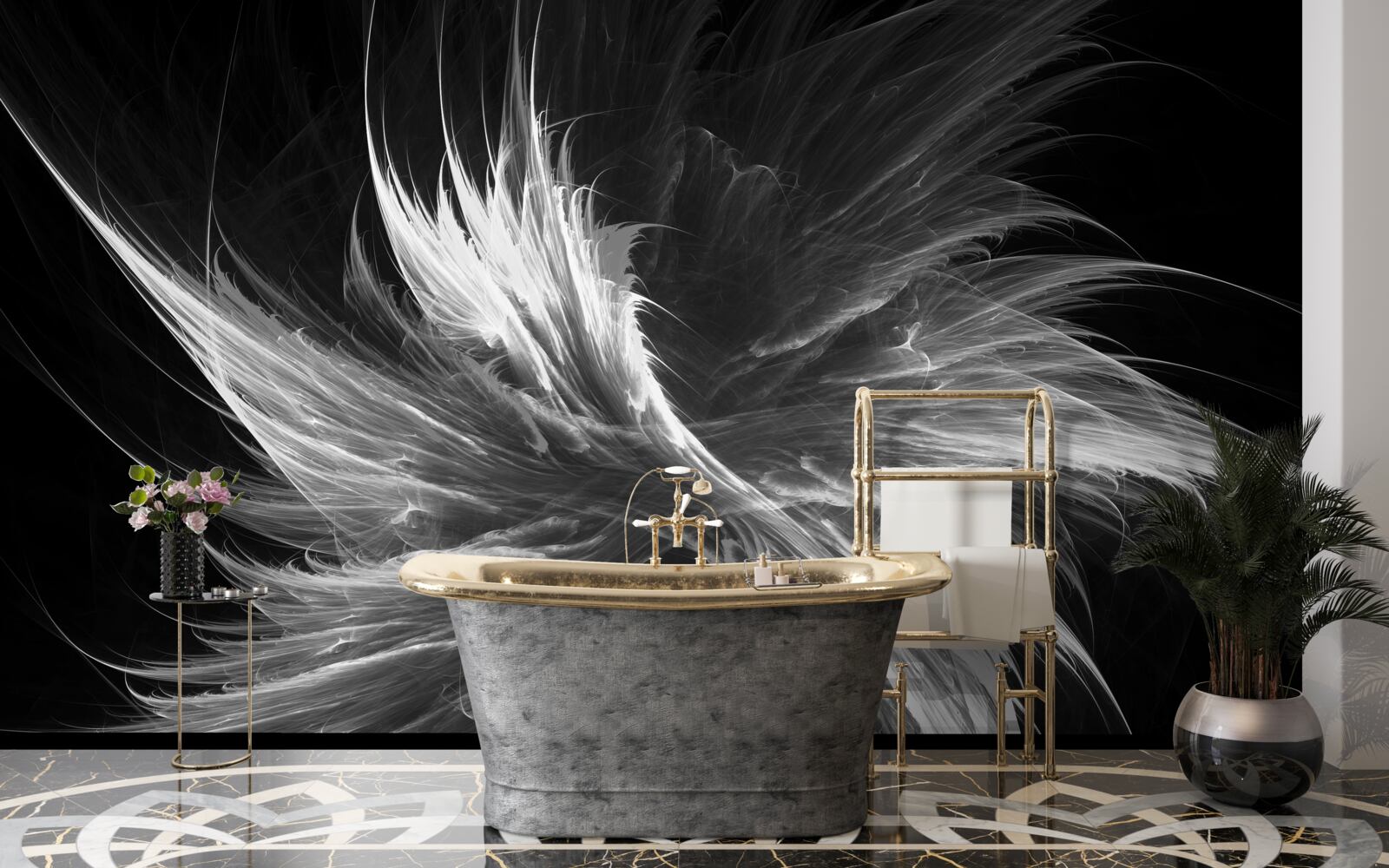 Fototapet fundal negru cu pete orbitoare