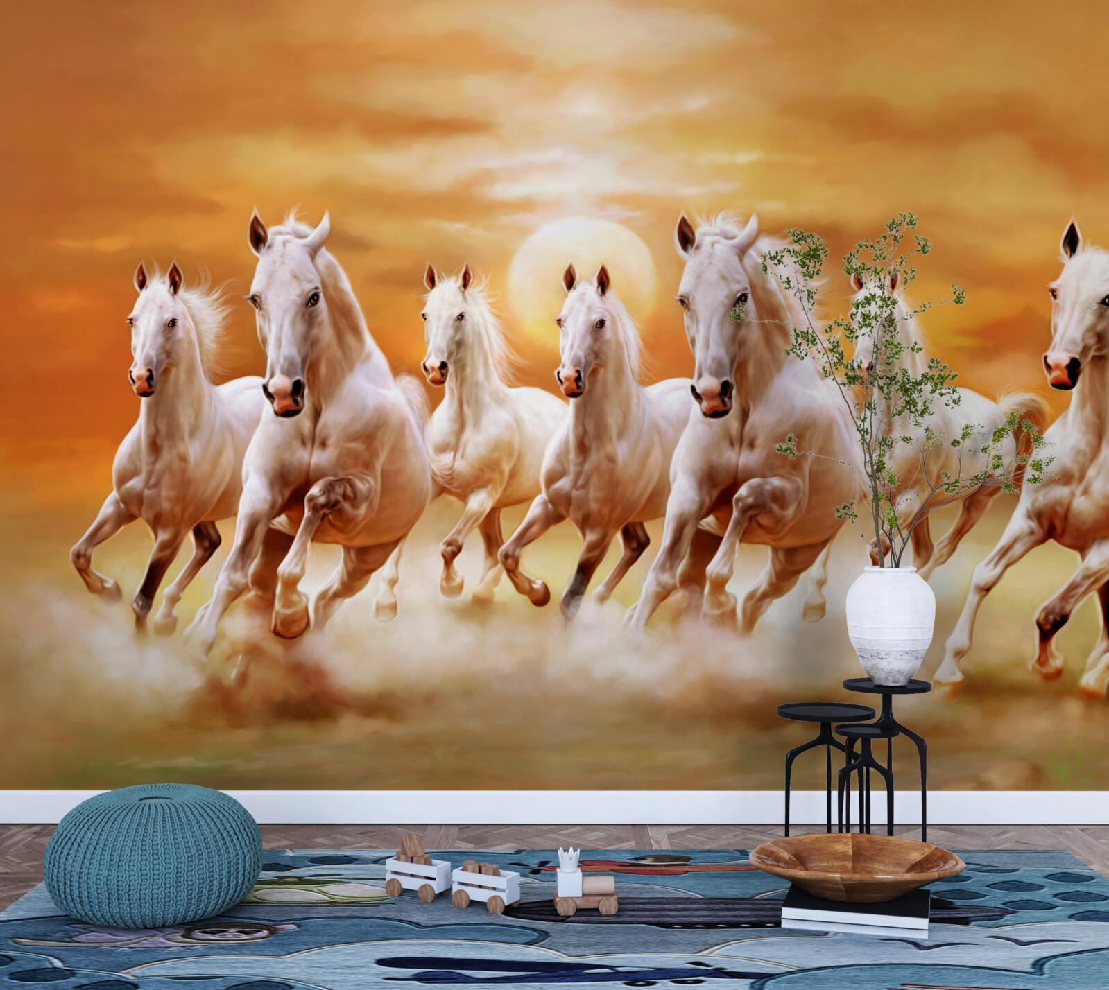 Fototapet șapte cai albi