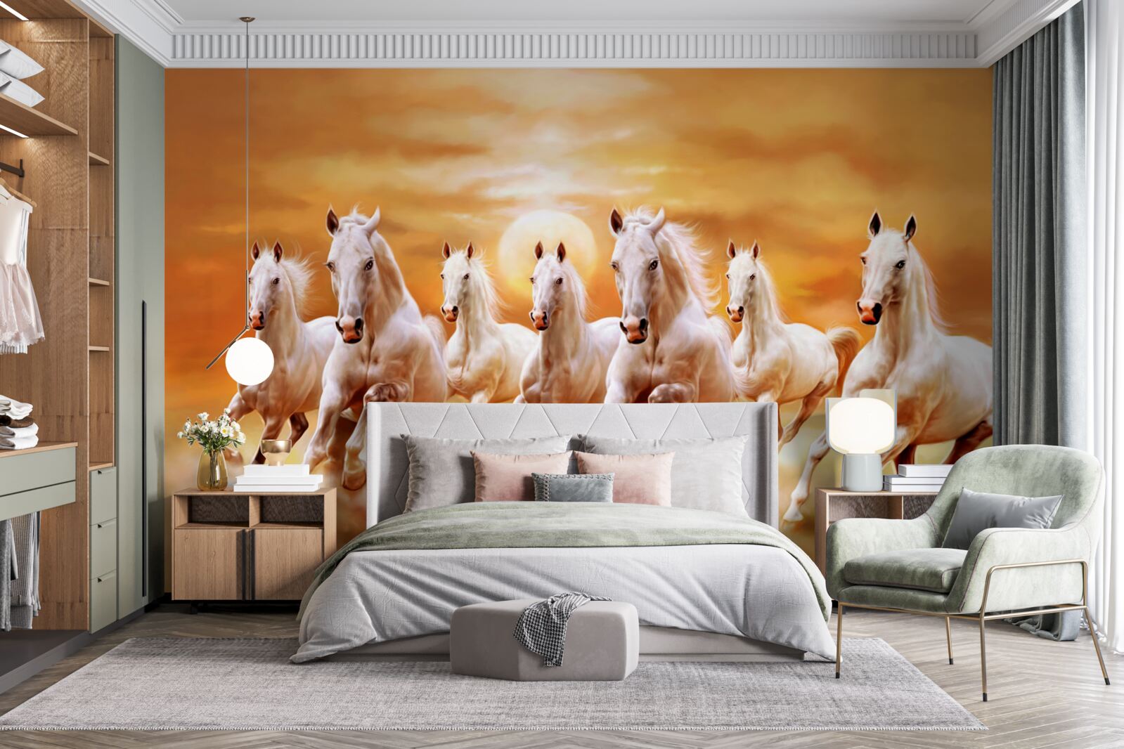 Fototapet șapte cai albi