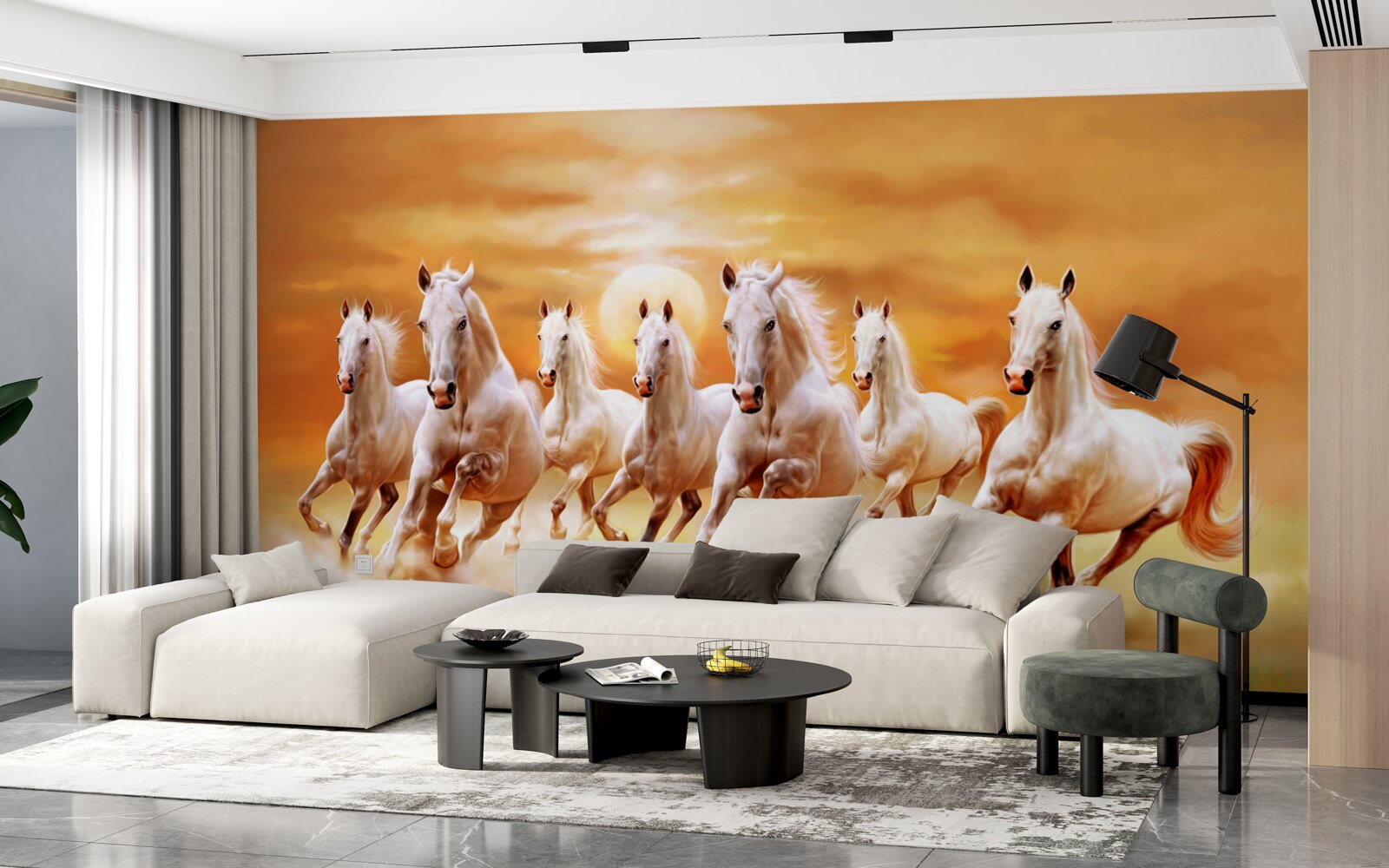 Fototapet șapte cai albi