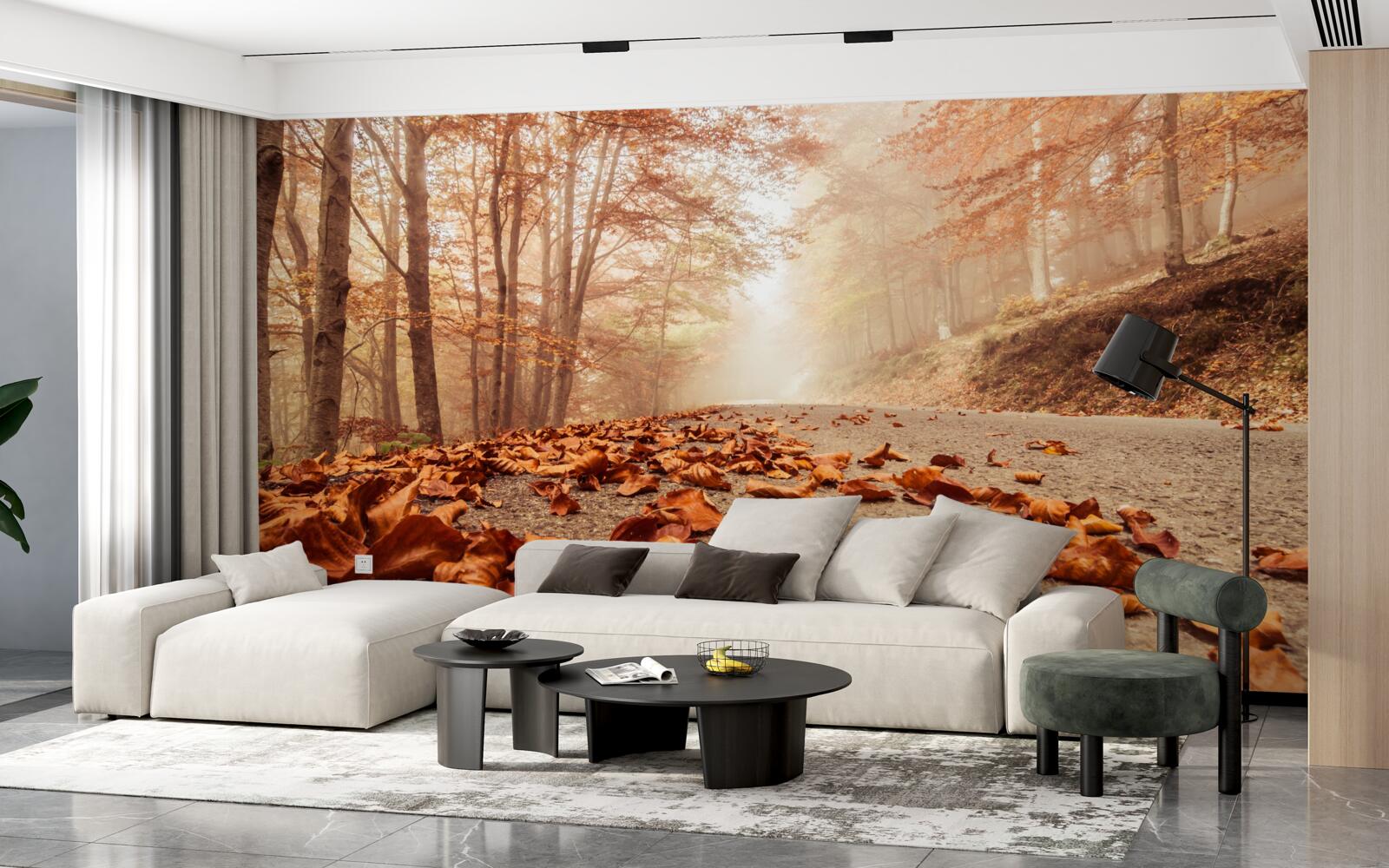 Fototapet frunzele se întind ca un covor auriu