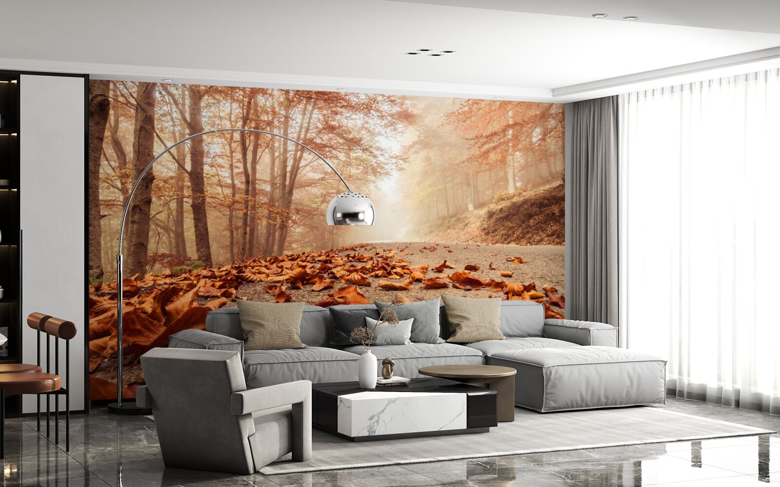 Fototapet frunzele se întind ca un covor auriu