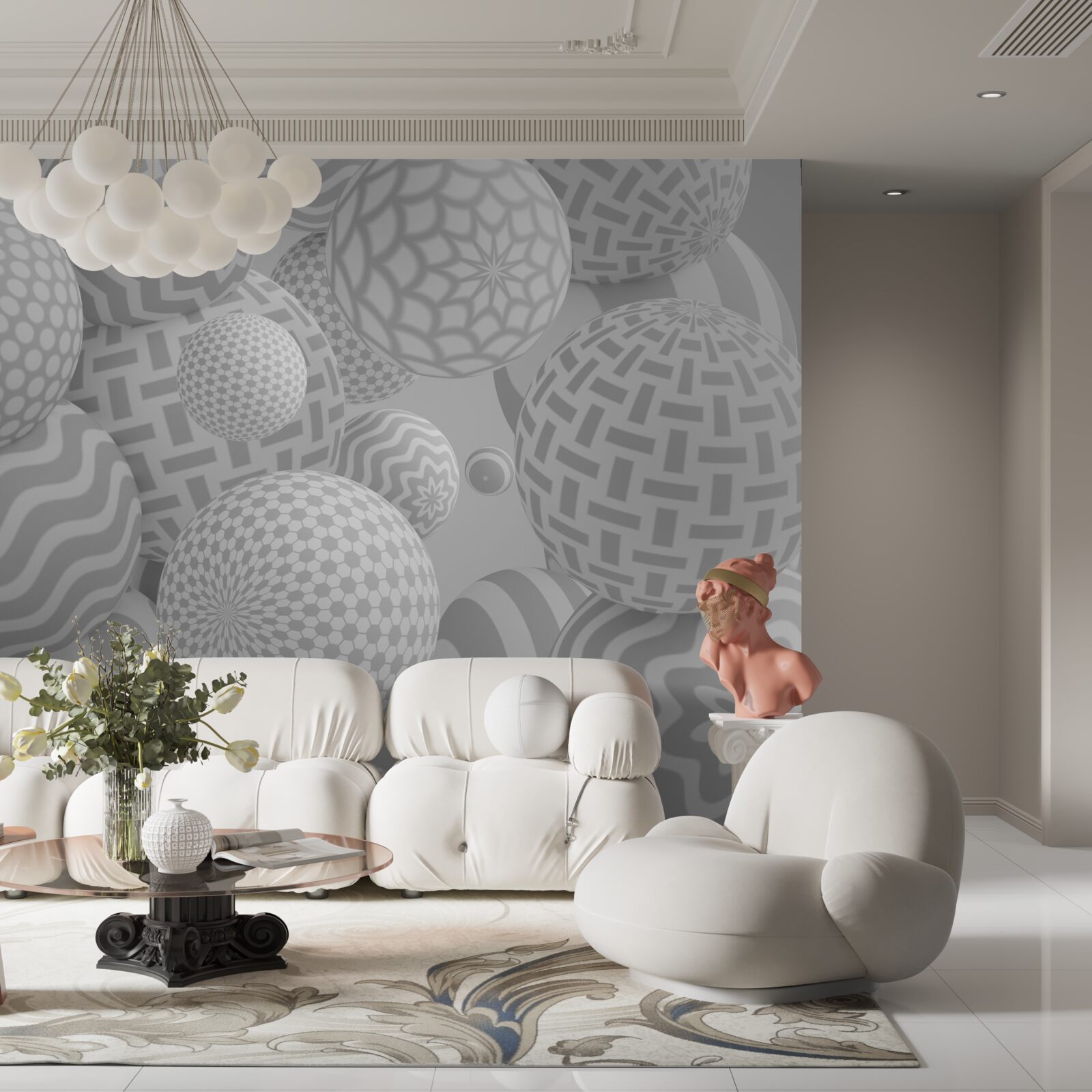 Fototapet bile volumetrice gri