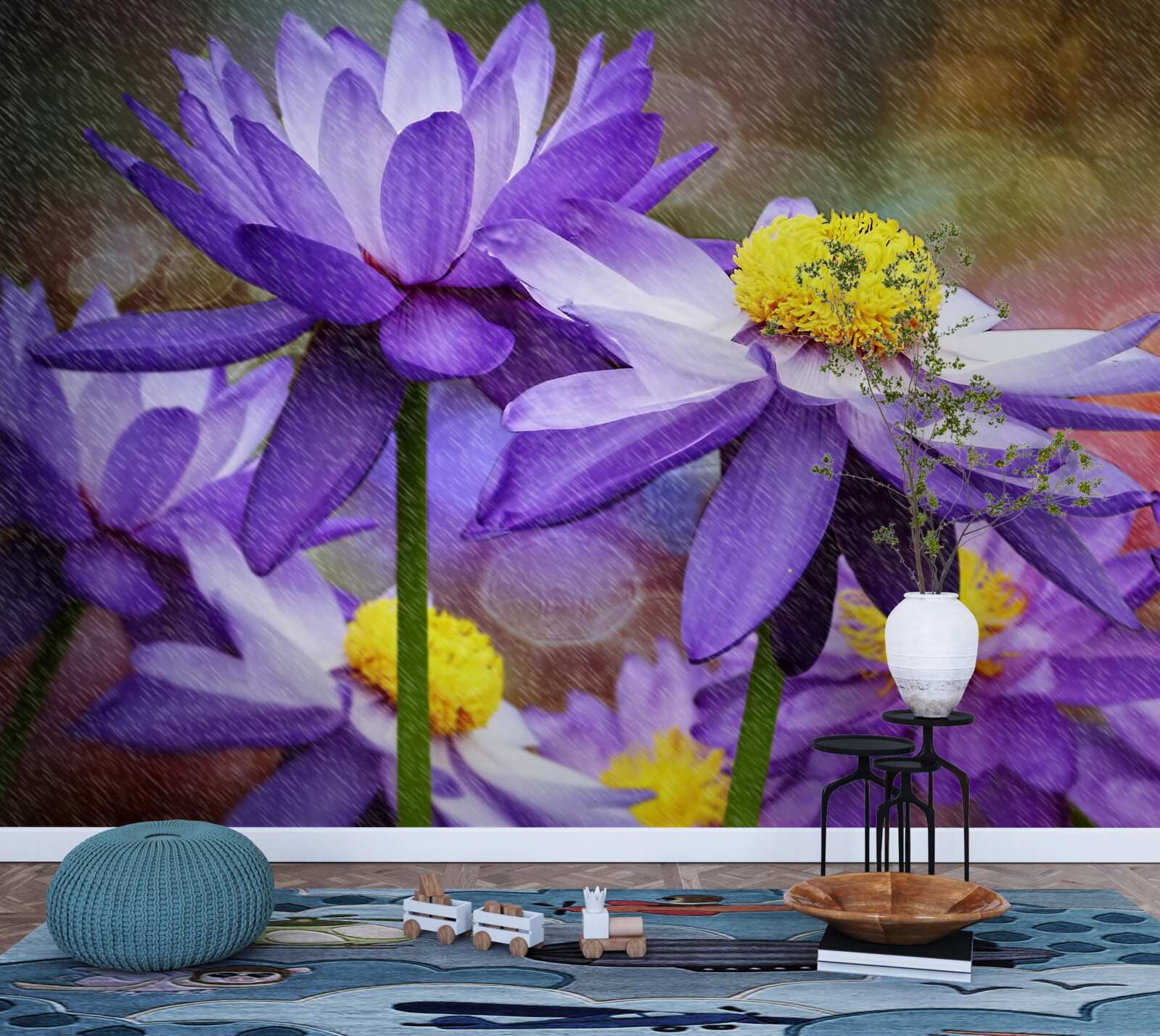 Fototapet flori violete cu centrul galben