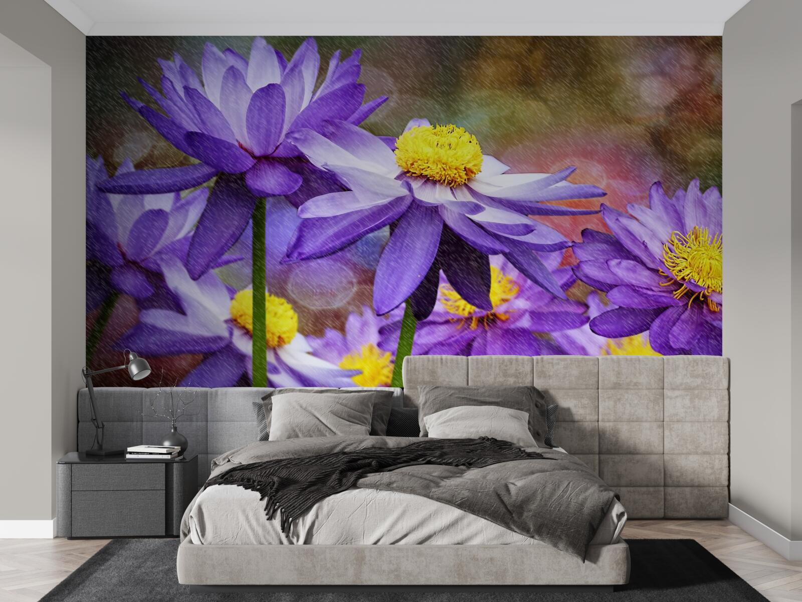 Fototapet flori violete cu centrul galben