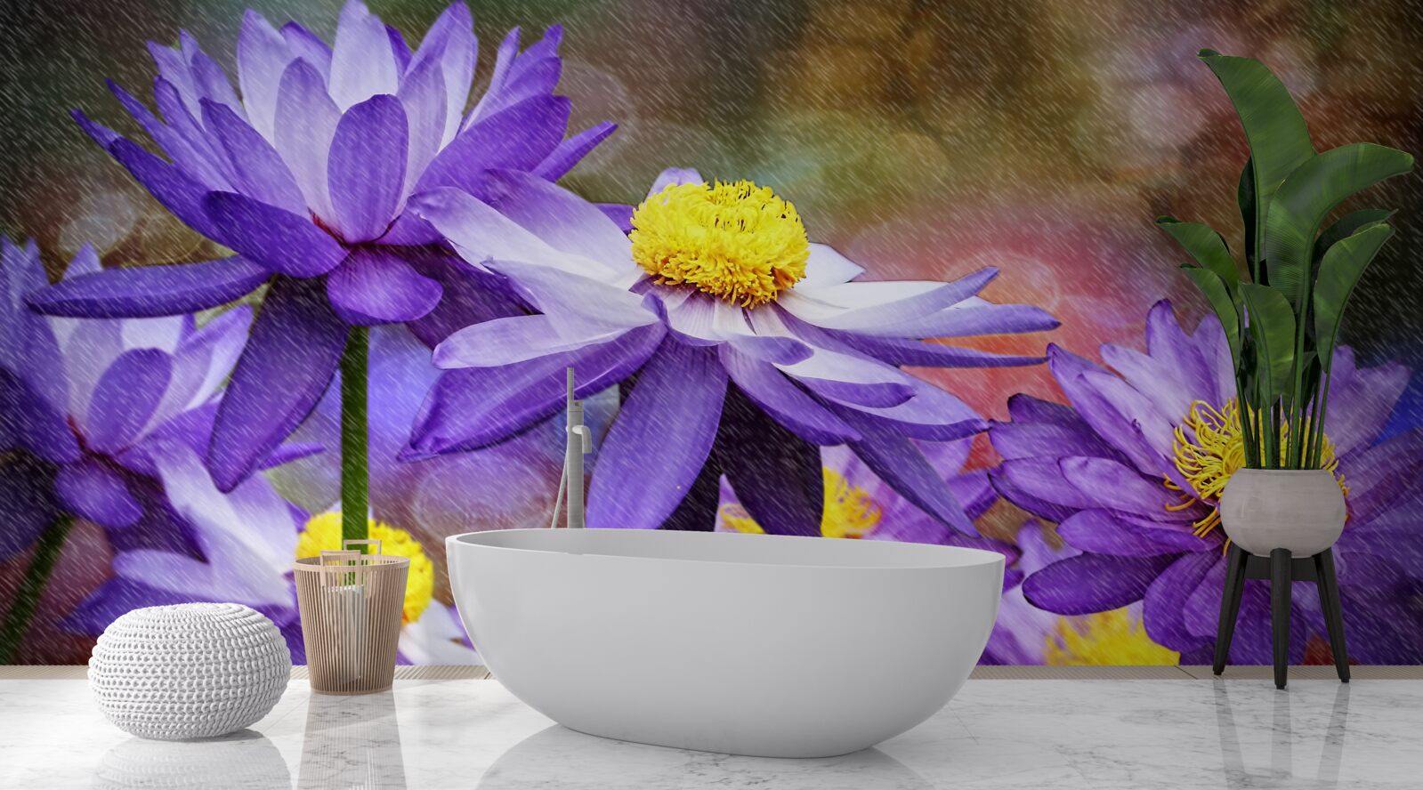 Fototapet flori violete cu centrul galben