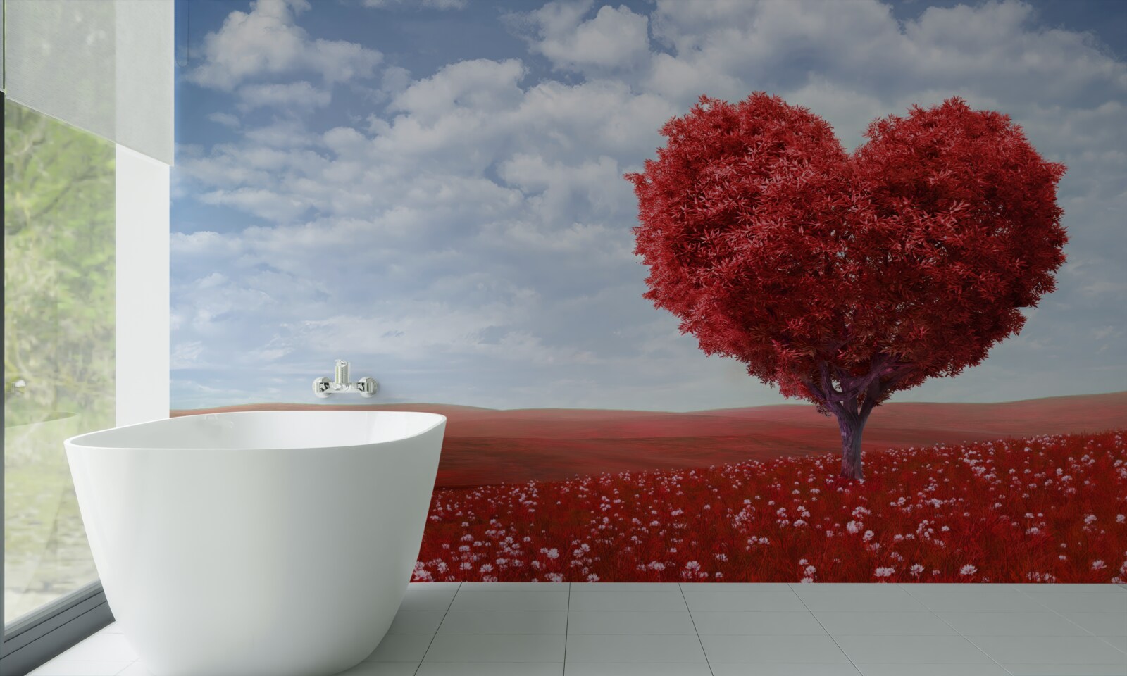 Fototapet copac în formă de inimă cu frunze cărămizii