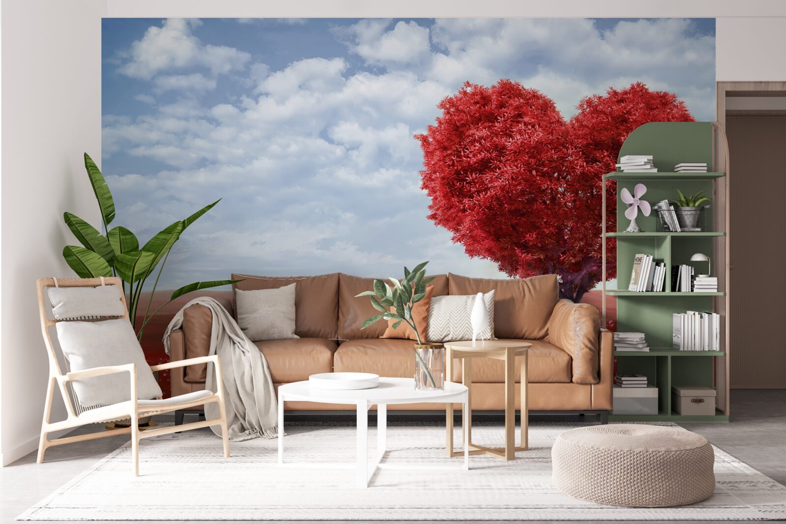 Fototapet copac în formă de inimă cu frunze cărămizii