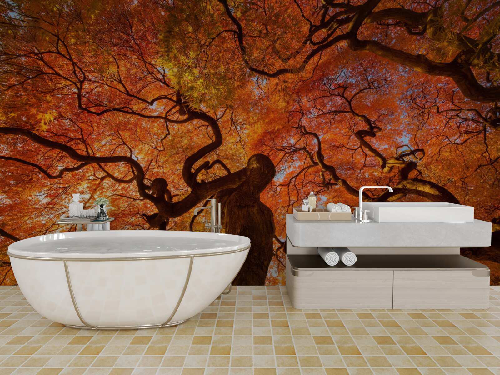 Fototapet Vedere de jos a copacului în toamnă