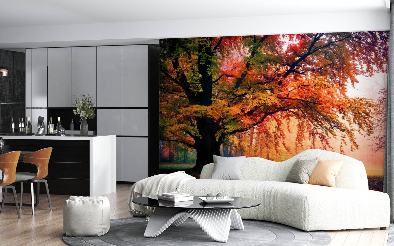 Fototapet pădure învăluită în ceață de toamnă